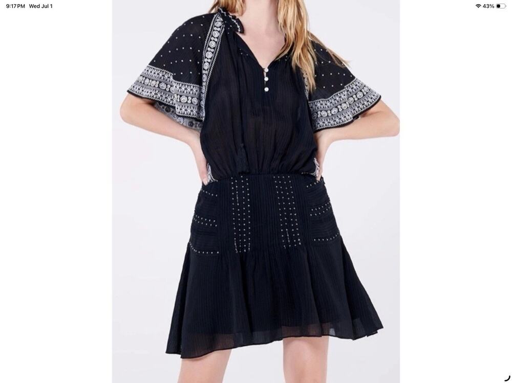 Veronica Beard Minos Embroidered Silk Blend Black Dress Size 4